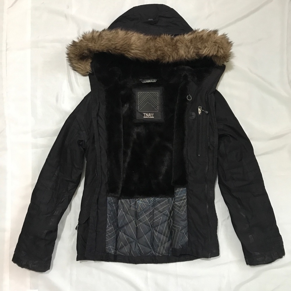 Aritzia TNA Black Coat with Detachable Faux Fur Hood